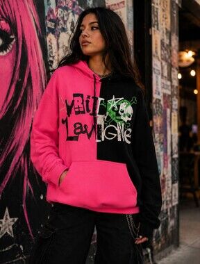 Avril Lavigne Greatest Hits Tour 2024 Hoodie Pink Black Misprint L